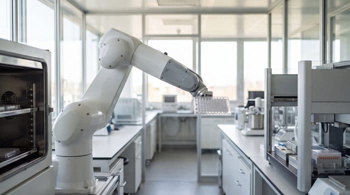 A robotic arm working in a laboratory