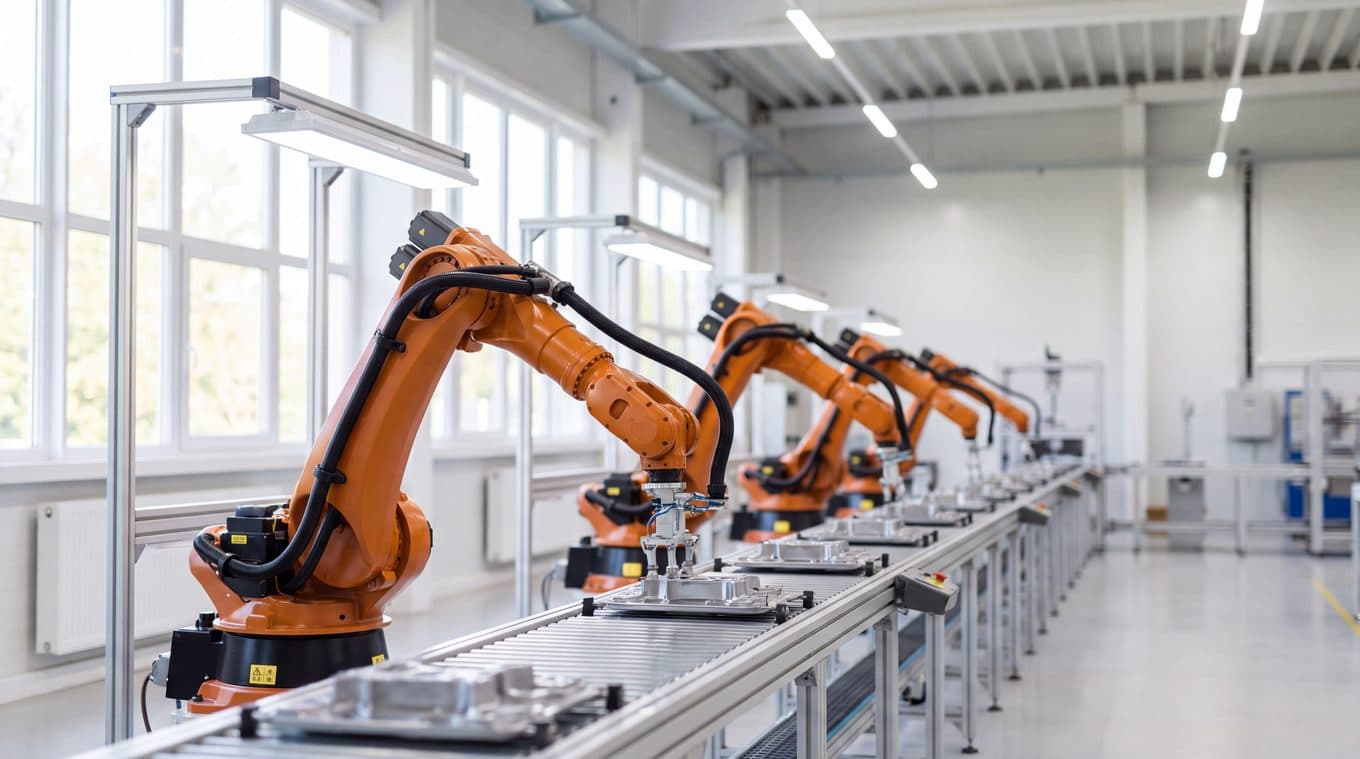 Robotic arms on an automated assembly line